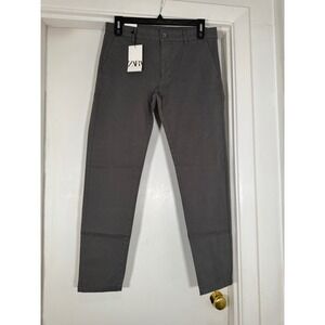 ZARA Women's Slim Fit Flat Front Chino Pants Casual Dress Trousers Gray Size 32